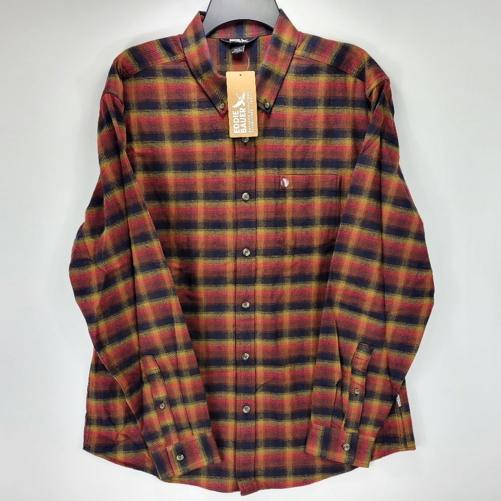 Eddie Bauer Field Flannel Long Sleeve Button Front Shirt Mens Large L Black Red